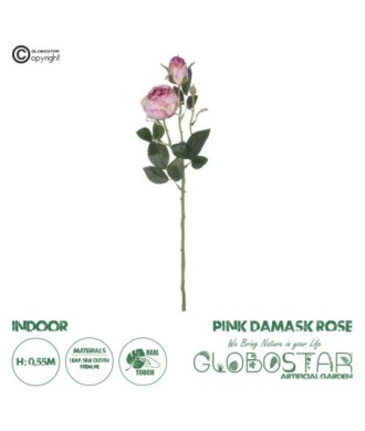 GloboStar® Artificial Garden PINK DAMASK CLIMBING ROSE BRANCH 21199 Τεχνητό Διακοσμητικό Κλαδί Τριαντάφυλλο Σαμπανιζέ Y55cm